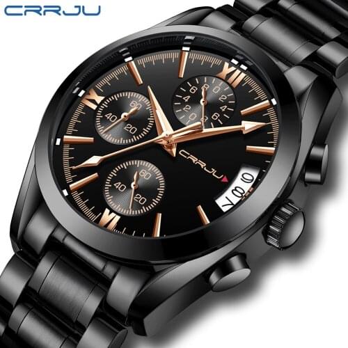 Crrju Fashion Mens Watches Top Brand Luxury Quartz Clock Sport Watch Men Full Steel Business Waterproof Watch Relogio Masculino
