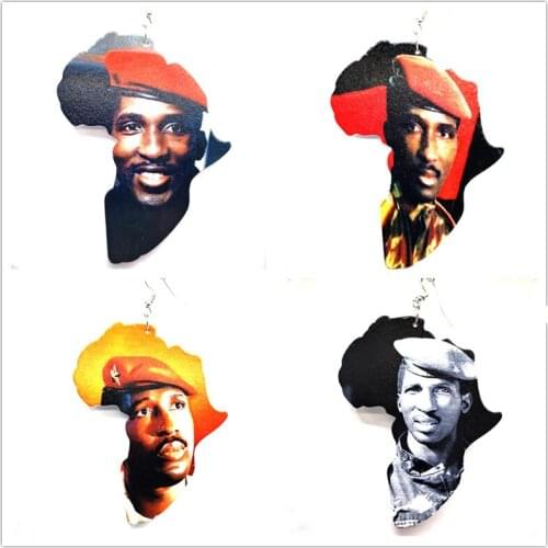 African Shape Thomas Sankara Wooden Earrings