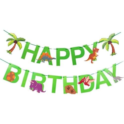 Jungle Dinosaur Happy Birthday Bunting Garland Party Banners Cartoon Dino Unique Decorations for kids Birthday Party Supplies