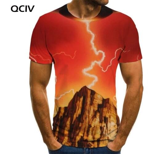 QCIV Brand Ufo T-shirt Men Lightning Funny T shirts Mountain T-shirts 3d Red Shirt Print Mens Clothing summer New Streetwear