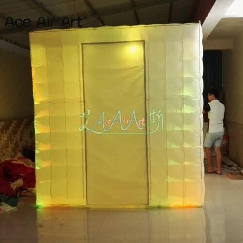 Hot sale led inflatable portable photo booth enclosures,photo cabin kiosk,Square foto party studio with curtain for Chile events