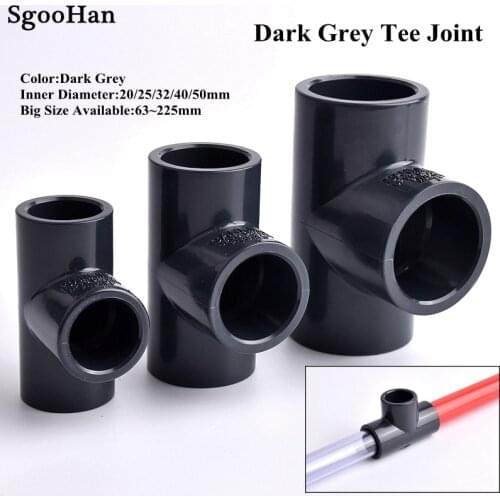 I.D 20~63mm Dark Grey UPVC Pipe Equal Tee Connector Irrigation System Hydroponic Planting Frame Plastic 3-Way Tee Socket Joint