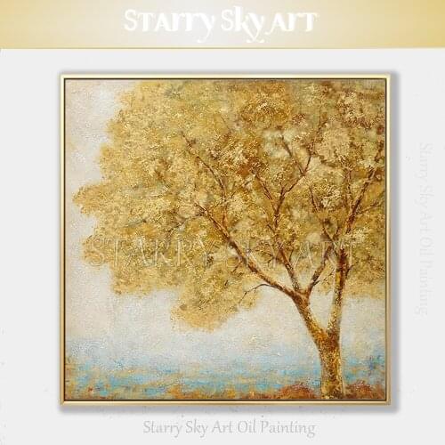 Skilled Artist Hand-painted High Quality Art Golden Tree Oil Painting on Canvas Beautiful Wall Art Golden Tree Oil Painting