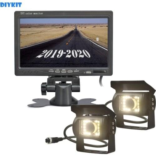 DIYKIT 2 x 4pin LED Night Vision CCD Rear View Camera Kit + DC 12V-24V 7inch TFT LCD Car Monitor System for Bus Houseboat Truck