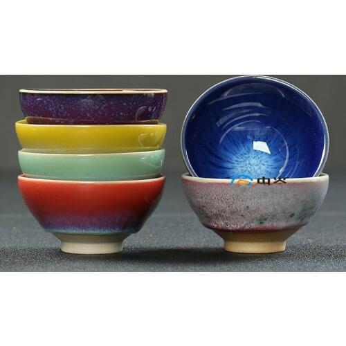 Ceramic Tea Cup Festival Gifts Flat Mouth Single Cup Glaze Multicolor Coffee Mugs Shot Glasses Set Drinking Cups Tableware