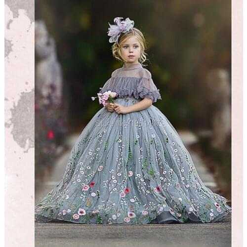 Classic Tulle Flower Girl Dress Lace Beading For Wedding Birthday Ball Gown First Holy Communion Dresses GLF0052