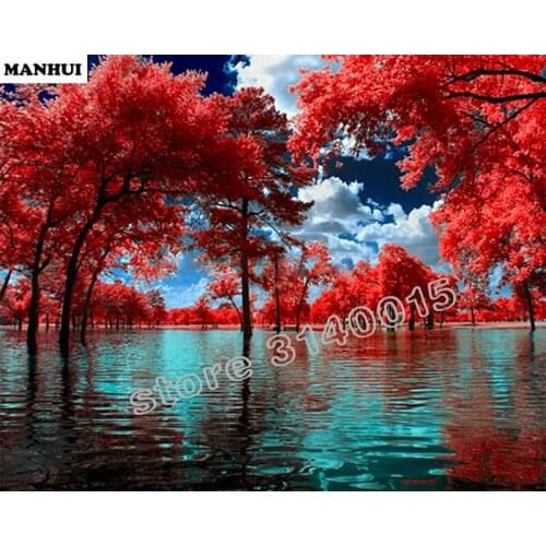 Red Leaf Lake Landscape diamond painting cross-stitch kits crystal mosaics diamond embroidery pictures wall sticker BCD106