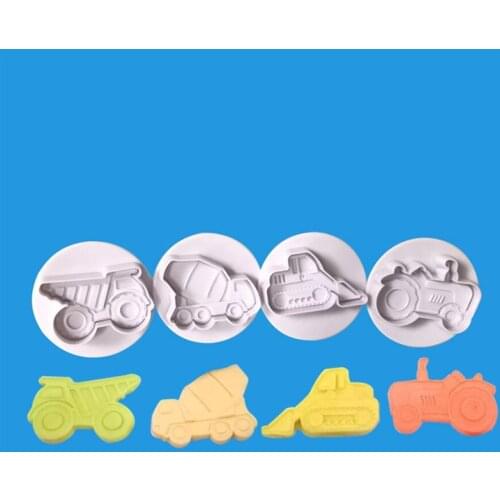Hot 4pcs 3D Car Plane Train Vehicle Cookie Cutter Biscuit Mold Baking Hand Stamp Press Plunger Sugarcraft Cookie Fondant Cutters