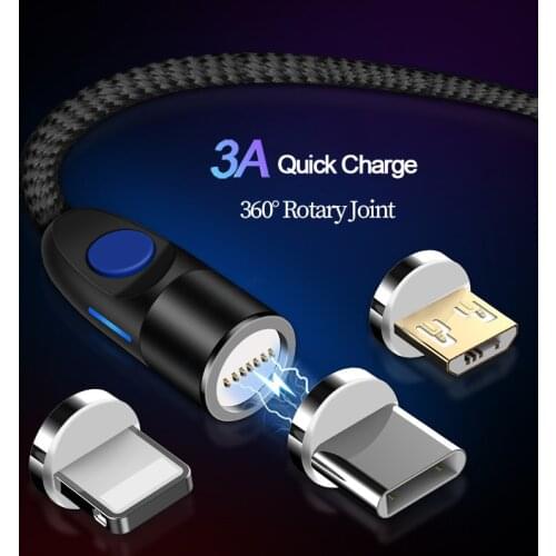 3A Magnetic USB Micro Type C Cable Fast Charging Data Cord For iPhone 12 11 Huawei P40 P30 Xiaomi Mobile Phone Quick Charge Wire
