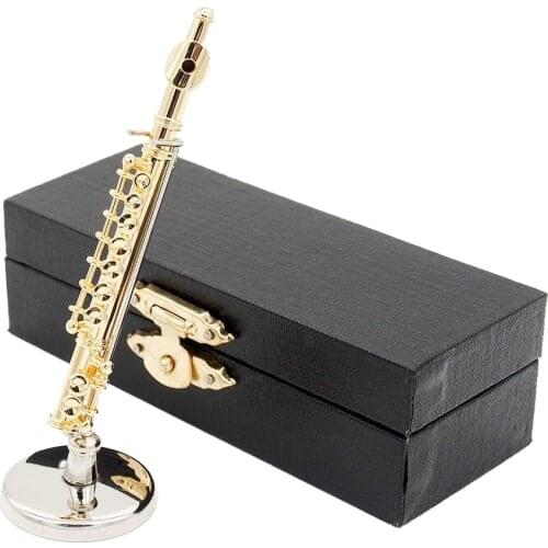 Odoria 1:12 Miniature Flute with Stand and Case Golden Unplayable Musical Instrument Model Set Doll House Accessories Decoration