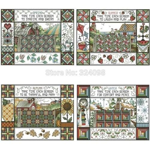 Four Seasons Quilt patterns Counted Cross Stitch 11CT 14CT 18CT DIY Chinese Cross Stitch Kits Embroidery Needlework Sets