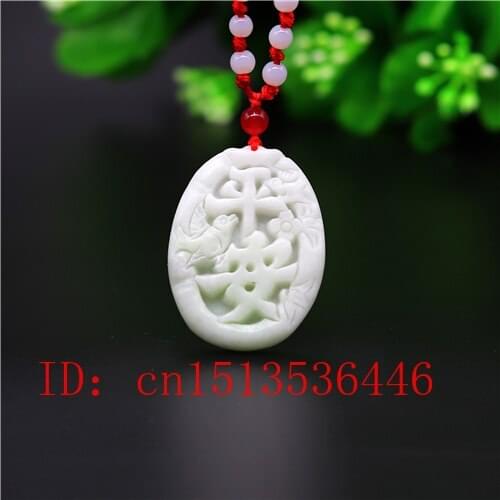 Natural Chinese White Jade Carving Safety Pendant Necklace Charm Jewellery Fashion Lucky Amulet Luck Gifts Women Man