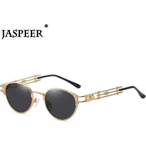 JASPEER Steampunk Mens Sunglasses Luxury Brand Designer Round Sun Glasses for Men Punk Metal Frames UV400 Shades Eyewear