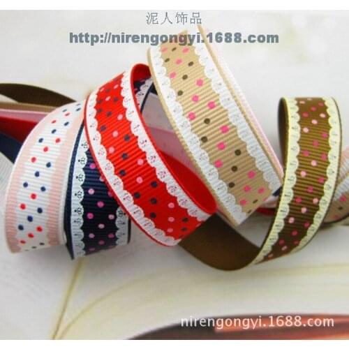 15mm Single Face Satin Ribbon Polyester Dots Rib Ribbon DIY Manual Baby Bowknot Hair accessories grosgrain ribbon 10M/Lot