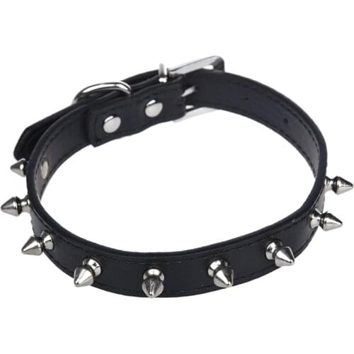 Dog Collars Studded Collar PU Leather Black Size M