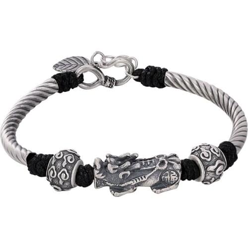 S925 Sterling Silver Necklace Handmade Knock Square Pendant Thai Silver Wax Rope Woven Neck Chain Pure Argentum Jewelry