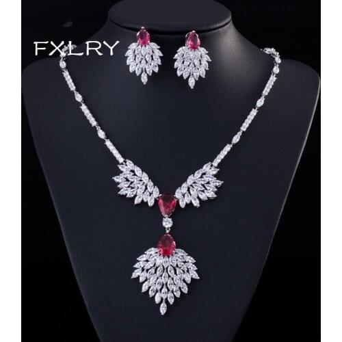 FXLRY 4 Colors New Trendy Europe And America Necklace+Earrings Fashion Zinc Alloy For Lady Necklace Jewelry Sets Of Party