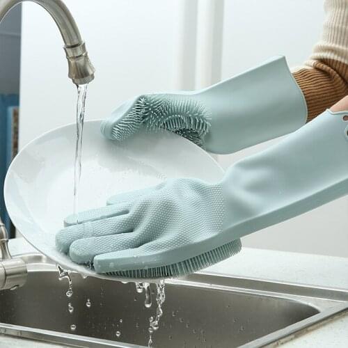 A Pair Magic Silicone Scrubber Rubber Cleaning Gloves Dusting|Dish Washing|Pet Care Grooming Hair Car|Insulated Kitchen Helper