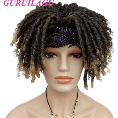 GURUILAGU Dreadlock Hair Wigs for Black Women Heat Resistant Fiber Synthetic Hair Color Ombre Grey/27 Short Wig Headband Wig