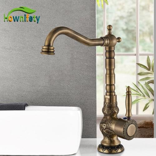 Solid Brass Short Tall Antique Brass Polish Bathroom Faucet Sink Faucet Deck Mounted Mixer Tap Cold and Hot Water Europe Style