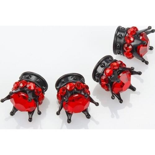 TASIRO Pure Handmade Bling Bling Rhinestones Tire Valve Stem Caps 4 Pack (Black/Red)