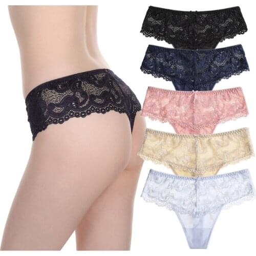 LEVAO Women Seamless Transparent Panties Sexy Lace Underwear Thong Low Waist Briefs Lingerie Tempting Pretty Intimates G-String
