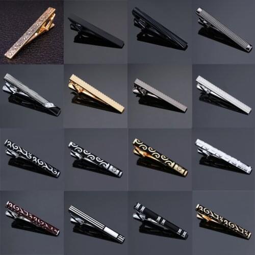 High-end Tie Clip men jewelry luxury Classic gold lase Matte Tie Bar carving Simple Brushed Smooth crystal Clasp Tie Pin Gifts