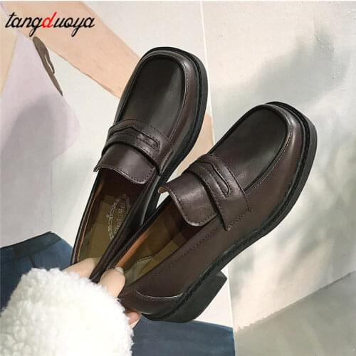 Japanese School Girl Black Loafers Mary Jane Shoes low heel women shoes vintage harajuku shoes LOLITA Shoes JK Uniform Shoes