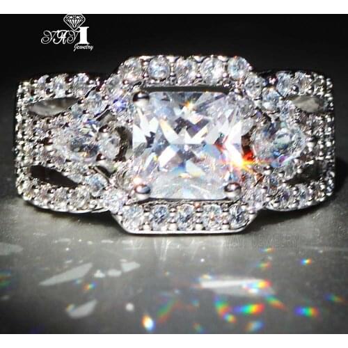 YaYI Jewelry Fashion Princess Cut 4.5 CT White Zircon Silver Color Engagement Rings wedding Heart Rings Party Rings Gifts