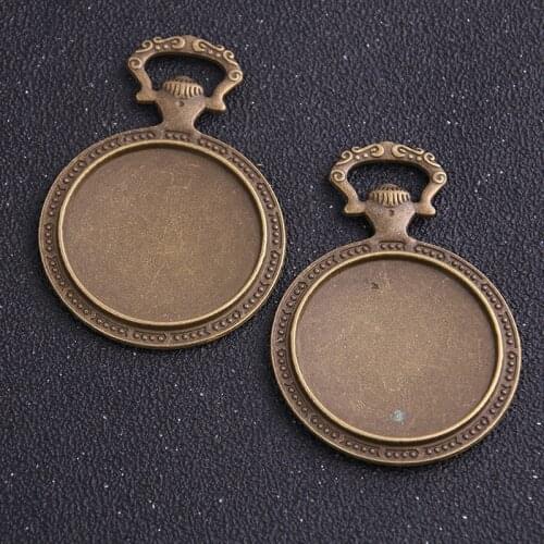 1pcs/lot Antique Bronze Alloy Cameo Pattern 45*64mm(Fit 32mm)Round Pendant Blanks Setting Cabochon Pendant Settings Charms 6A936