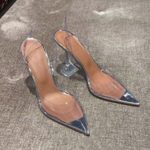 2021 PVC Jelly Sandals Crystal Pointed Toed High Heels Women Transparent Heel Sandals Slippers 10CM Big Size