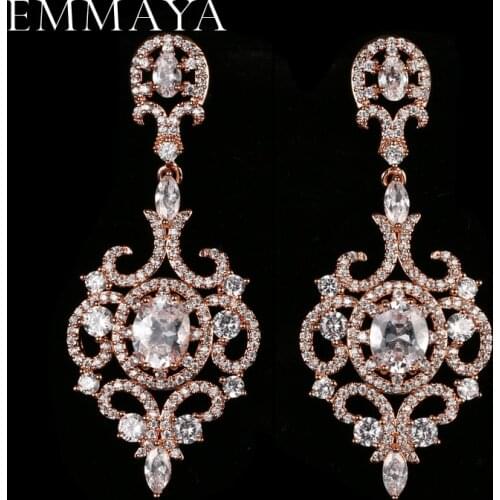 EMMAYA AAA Cubic Zirconia Bride Earrings Big Large Drop Crystal with Tiny CZ Luxury Bridal Wedding Dangling Earring