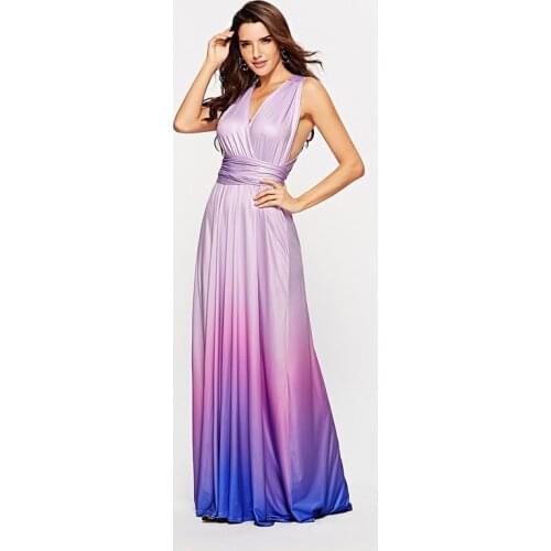 2021 Summer Womens New Elagant Maxi Long Dress Wrap Gradient Convertible Boho Bandage Party Dresses Bridesmaids Infinity Robe