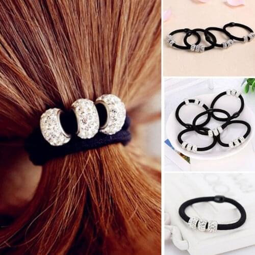 10PCS Hot Crystal Women Diamond Korean Version Alloy Elastic Hair Band Hair Ties Lovely Ropes Hair Ring Ponytail Black