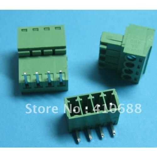 200 Pcs Pitch 3.81mm Angle 4way/pin Screw Terminal Block Connector Green Color T Pluggable Type