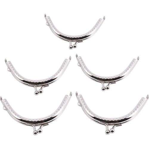 5 Metal Frames Snap Clasp Arch Pattern Coin Style Purse Silver