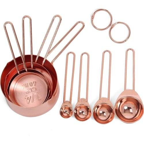 8Pcs/Set Rose Gold Stainless Steel Measuring Cups and Spoons Engraved Measurements Pouring Spouts & Mirror Polished for Baking
