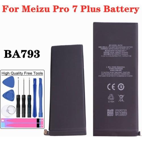 For Meizu Pro 7 Plus M793Q M793M M793H Battery BA793 Smartphone Replacement Batteries 3510mAh High Capacity + Tools
