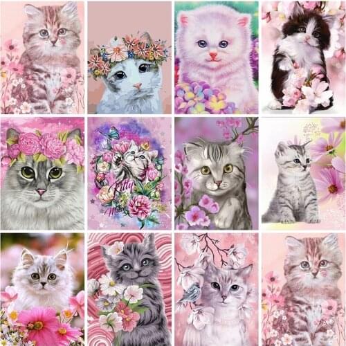 5D Diy Diamond Painting Cat Flower Animal Diamond Embroidery Full Square Round Drill Cross Stitch Kits Wall Art Pictures