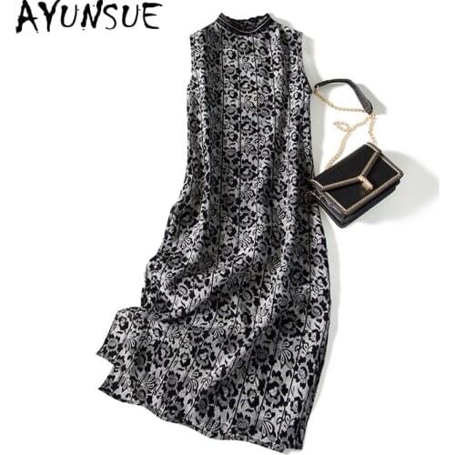 AYUNSUE Spring Summer Dress Woman Elegant Silk Floral Dress Vintage Boho Dresses for Women 2021 Vestidos De Mujer Casual KJ7089