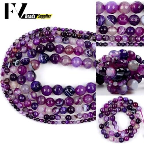 Natural Purple Faceted Striped Agates Onyx Beads Round Loose Spacer Beads For Jewelry Making Diy Bracelet 4 6 8 10 12mm 15