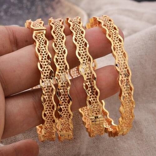 4Pcs/lot Gold Color Bangles For Women Dubai Bride Wedding Cuff Bracelet Africa Bangles Jewelry Gold Charm Bracelet party gifts