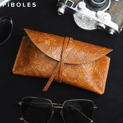 Genuine Leather Sunglasses Display Box Handmade Glasses Holder Case Soft Portable Storage Eyeglasses Cowhide Pouch With String