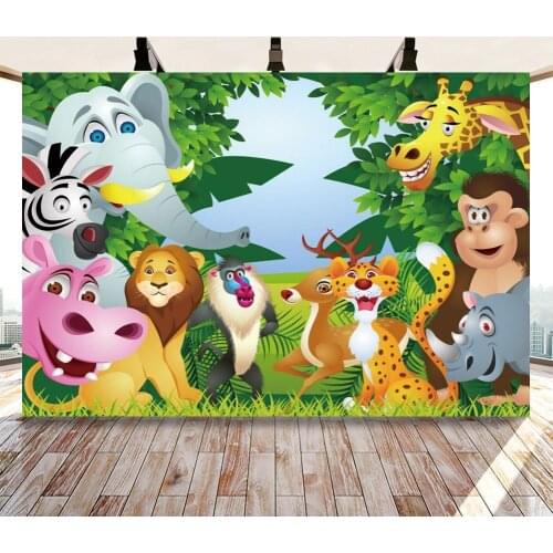 Baby Cartoon Forest Safari Birthday Party Animals Child Photozone Family Shoot Photocall Photo Background Photo Backdrop