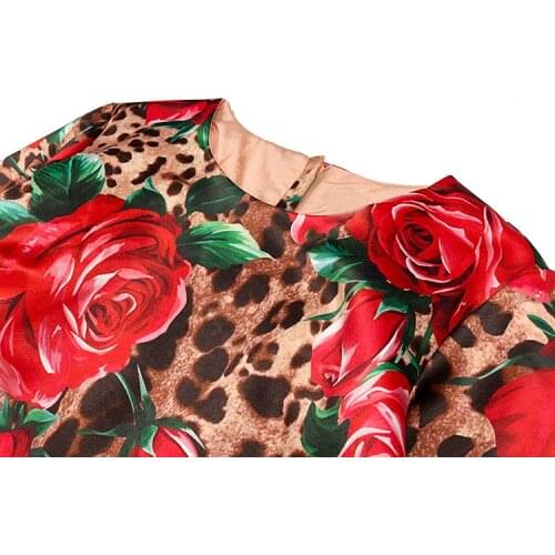 Designer Dresses Womens High Quality Half Sleeve Rose Floral Leopard Printed Plus Size XXL Boutique Vestidos