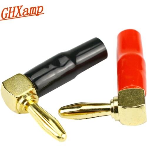 GHXAMP Pure Copper 4mm Banana Plug Speaker Amplifier Cable Audio Head L-shaped Elbow Diy 2PCS