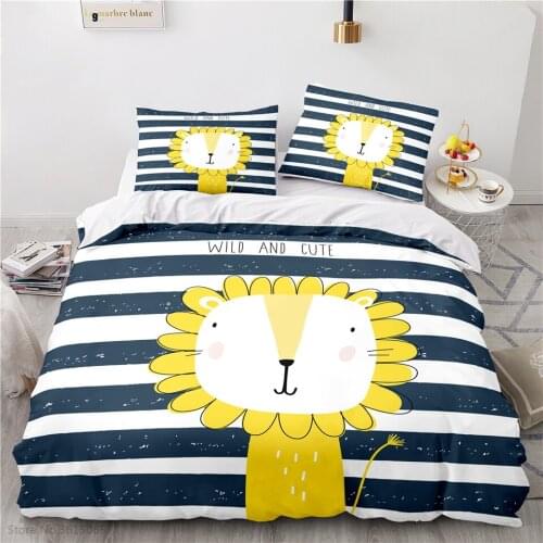 Cartoon Sunflower Lion Printed Bedding Set Duvet Cover Sets Pillowcase Children Boys Girls Bedclothes Twin Full Queen King Size
