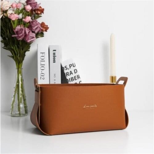 Storage Basket Leather Bag Desk Organizer Living Room Bathroom Box