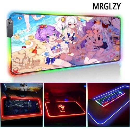 MRGLZY Multi-size Sexy Girl Swimsuit Mouse Pad LED Light RGB Gamer Large Anime Desk Mat Gaming Accessories for Laptop Keyboard