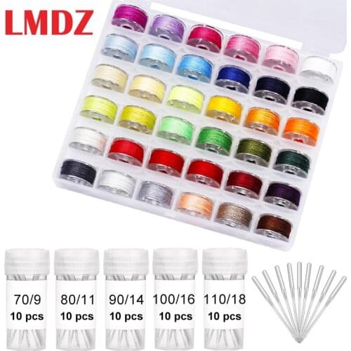 LMDZ 36 Colors Thread Spools Bobbins Box with Threads and Different Size Needles for Sewing Machines Quilting Sewing Accessories